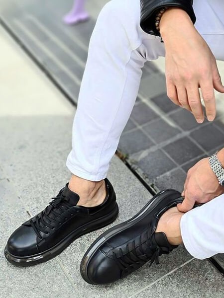 BLACK AMIRI MEN'S LEATHER CASUAL SHOES BLACK - 42