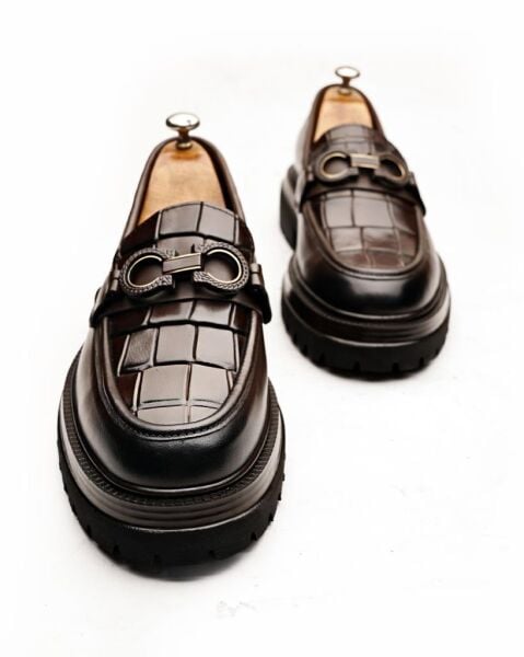 COFFEE DRAGON HAKİKİ DERİ ERKEK GÜNLÜK AYAKKABI Kahve Kroko - 45