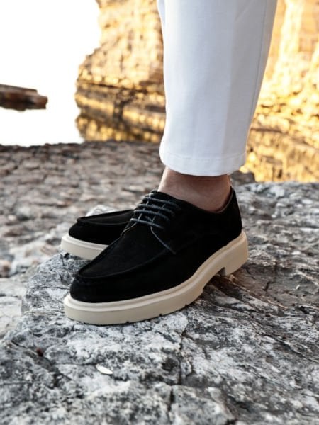 BLACK SUE BULLY HAKİKİ DERİ ERKEK GÜNLÜK TARZ AYAKKABI SİYAH SÜET - 42