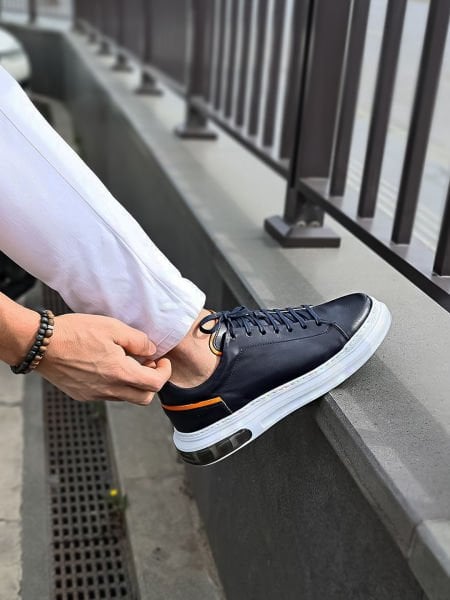 İBAY 5401 TITANIC AIR DARK BLUE ORANGE MEN'S LEATHER CASUAL SHOES DARK BLUE ORANGE - 45