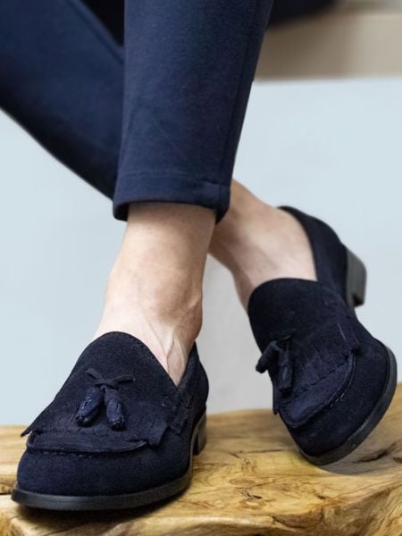 1200 GEORGE HAGAN Men's Navy Blue Genuine Suede Classic Shoes DARK BLUE SUEDE - 40