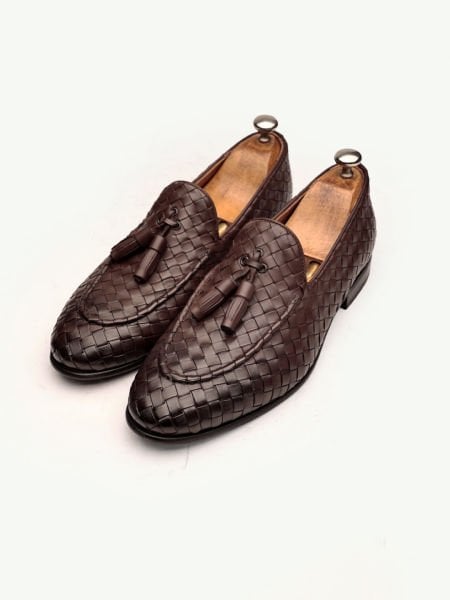 COFFEE KNIGHT ÖRGÜLÜ DERİ ERKEK KLASİK AYAKKABI KAHVE ÖRGÜ - 46