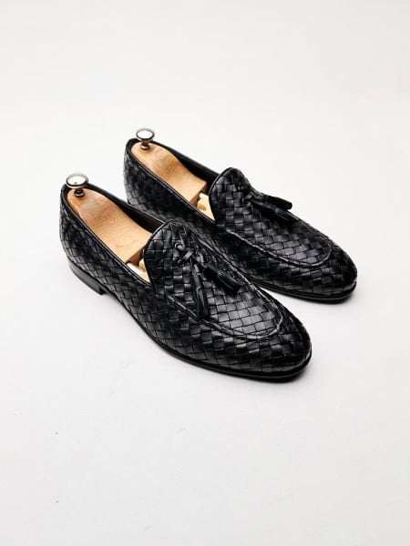 BLACK KNIGHT  SİYAH ÖRGÜLÜ DERİ ERKEK KLASİK AYAKKABI