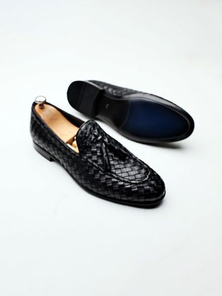 BLACK KNIGHT  SİYAH ÖRGÜLÜ DERİ ERKEK KLASİK AYAKKABI