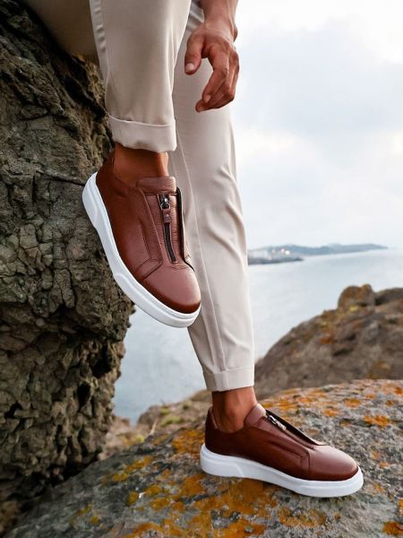 İBAY 058 FANCY TABA MEN'S LEATHER SLEEVELESS SHOES TABA - 40