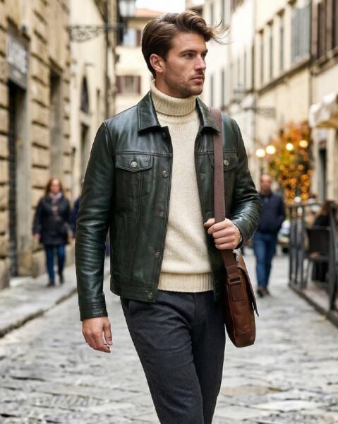 JOHN DAWID GREEN LEVI HAKİKİ DERİ ÇEKET YEŞİL - S