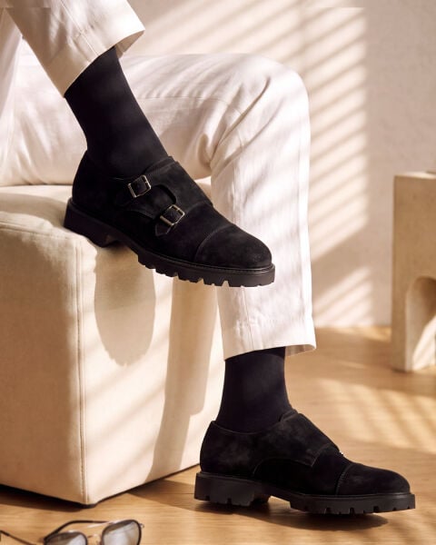 BLACK SUEDE LAZZA HAKİKİ DERİ GÜNLÜK KLASİK AYAKKABI SİYAH SÜET - 43
