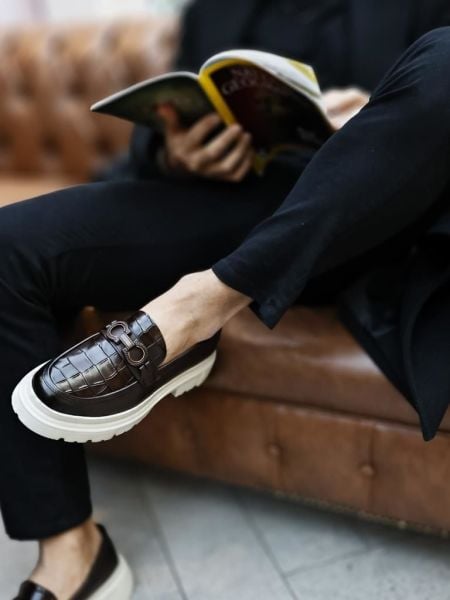 COFFEE CROCO DRAGON STYLE TÄGLICHE SCHUHE Brown Croco - 45