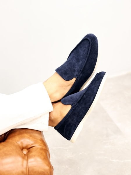 NAVY BLUE SUEDE PIANA MEN'S LEATHER CASUAL SHOES NAVY BLUE SUEDE - 41