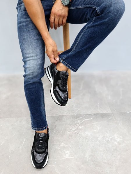 BLACK CAMOUFLAGE URBAN ERKEK HAKİKİ DERİ GÜNLÜK AYAKKABI SİYAH KAMUFLAJ - 41