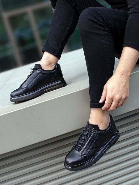 BLACK GENIUS HERREN-LEDER-TÄGLICHE, KOMFORTABLE SCHUHE SCHWARZ - 40