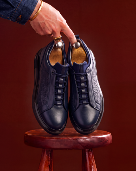 NAVY BLUE GENIUS KALİTELİ RAHAT ERKEK DERİ GÜNLÜK AYAKKABI Lacivert Kroko - 44