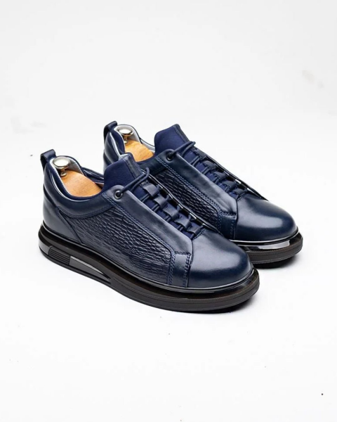 NAVY BLUE GENIUS KALİTELİ RAHAT ERKEK DERİ GÜNLÜK AYAKKABI Lacivert Kroko - 44