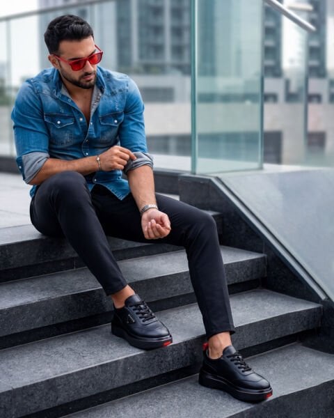 BLACK VOVA W GENUINE LEATHER MEN'S CASUAL SHOES BLACK - 45