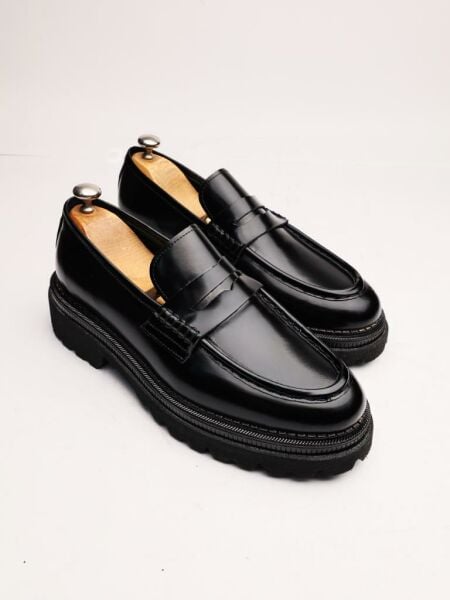 BLACK WOW GENUINE LEATHER MEN'S STYLE SHOES LIGHT AND COMFORTABLE BLACK OPEN - 43
