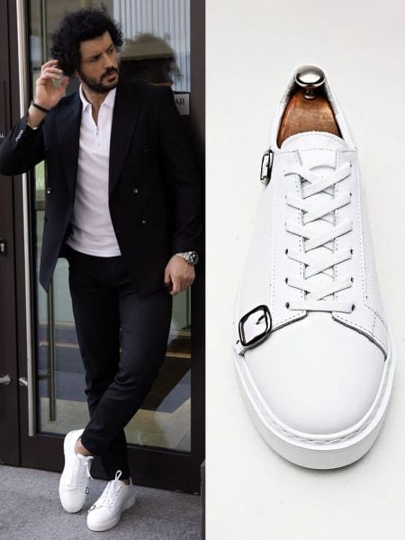 WEISSE MARLON WEISSE LEDER-TÄGLICHEN STYLE-SCHUHE FÜR HERREN WEISS - 40