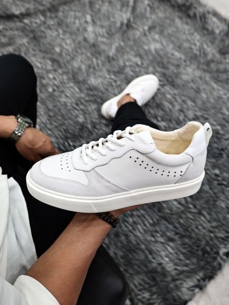 WEISSE GIANNI HERREN-LEDERSCHUHE WEISSGRAU - 43