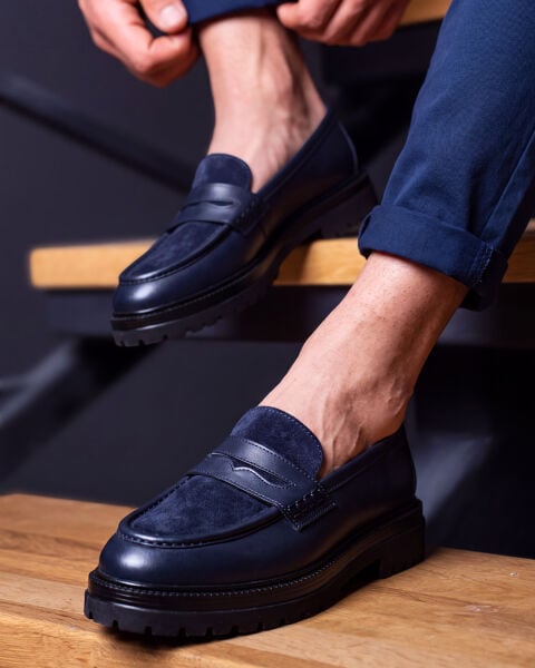 NAVY BLUE GRECO HAKİKİ DERİ ERKEK GÜNLÜK TARZ AYAKKABI LUX LACİVERT - 45
