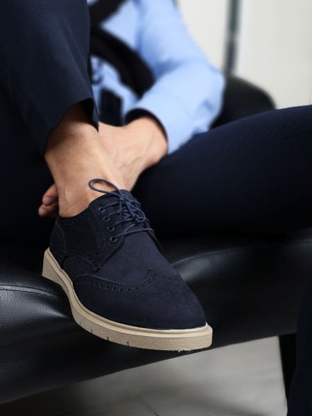 İBAY GRASSI NAVY BLUE NUBUCK MEN'S LEATHER DAILY SHOES NAVY BLUE NUBUCK - 41