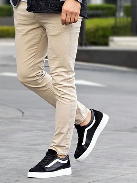 İBAY 287 WING BLACK WHITE LEATHER MEN'S DAILY SHOES BLACK WHITE - 40