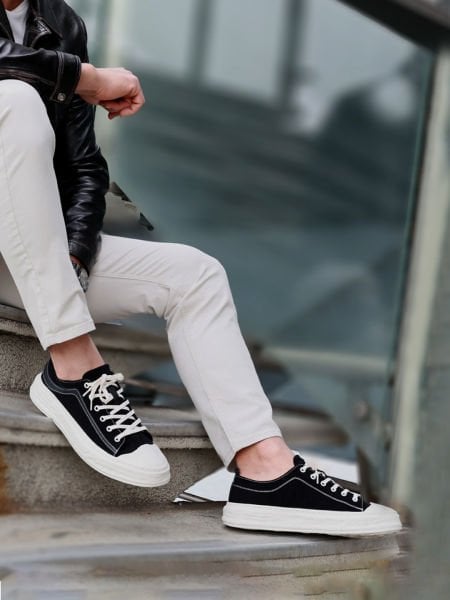 BLACK WHITE STREET STAR ULTRA COMFORTABLE MEN'S CASUAL STYLE SHOES BLACK WHITE - 43