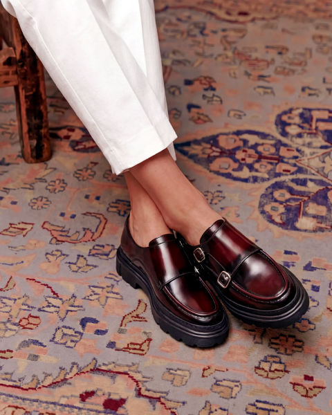 CLARET RED  KRASS HAKİKİ DERİ ERKEK MODA AYAKKABI BORDO AÇMA - 45