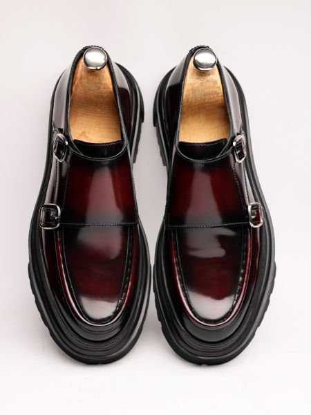 CLARET RED  KRASS HAKİKİ DERİ ERKEK MODA AYAKKABI BORDO AÇMA - 45