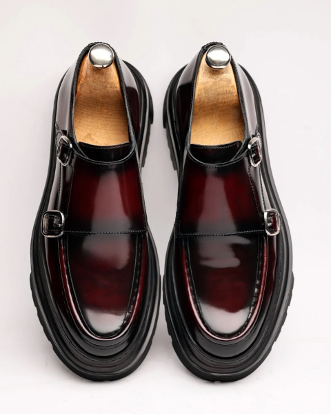 CLARET RED  KRASS HAKİKİ DERİ ERKEK MODA AYAKKABI BORDO AÇMA - 45