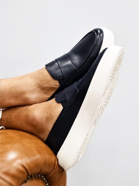 NAVY BLUE HALCON HAKİKİ DERİ RAHAT ERKEK AYAKKABI LACİVERT - 42