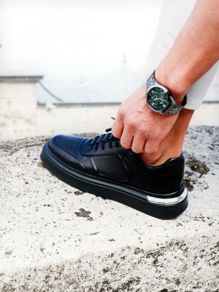 BLACK ENERGY GENUINE LEATHER MEN'S COMFORTABLE CASUAL SHOES BLACK - 43