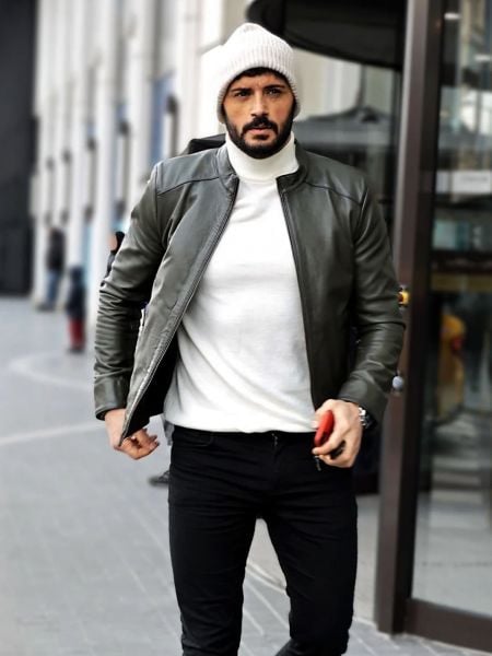 JOHN DAWID TEO GENUINE LEATHER COAT GREEN - S