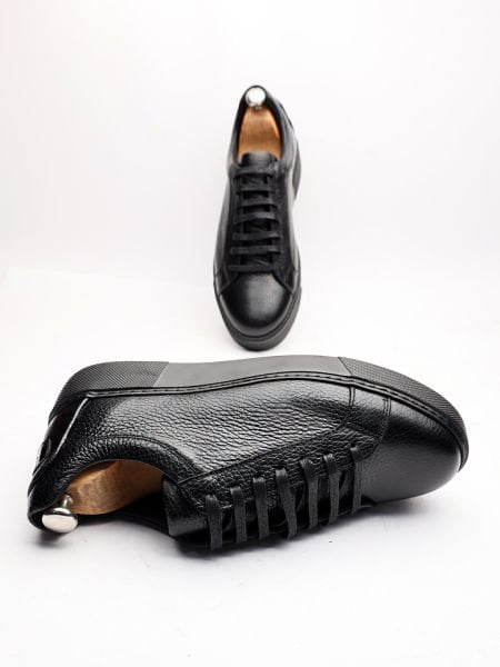 BLACK FIERO BLACK MEN'S LEATHER CASUAL STYLE SHOES BLACK BLACK - 37