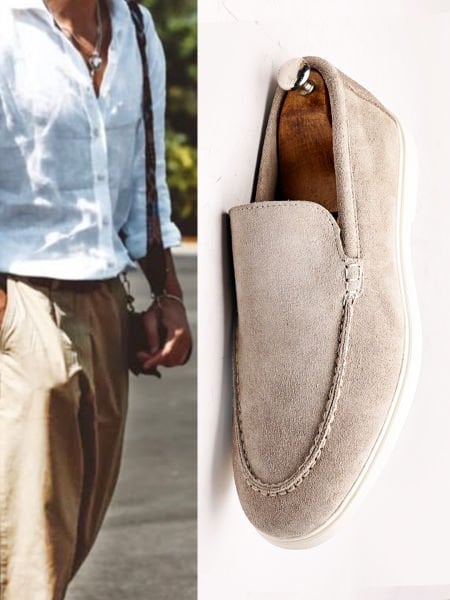 BEIGE SUEDE PIANA W HAKİKİ DERİ ERKEK YAZLIK RAHAT AYAKKABI BEJ SÜET - 40