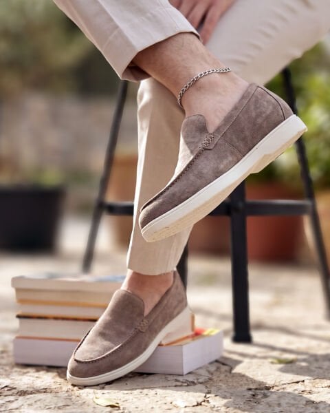 BEIGE SUEDE PIANA W HAKİKİ DERİ ERKEK YAZLIK RAHAT AYAKKABI BEJ SÜET - 39