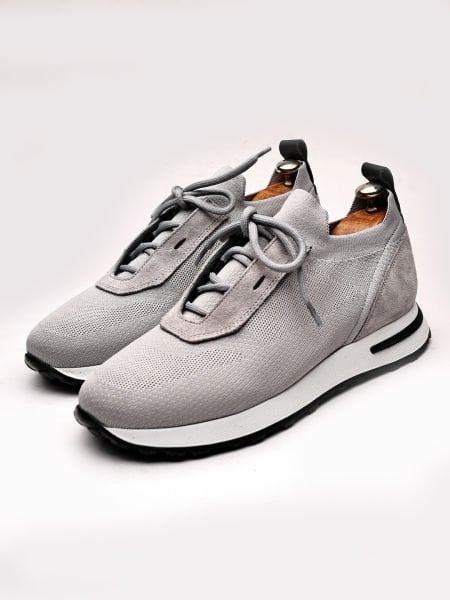 GRAY DREAM COMFORTABLE MEN'S KNITTED / LEATHER SUMMER SHOES GRAY - 45