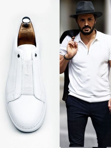 İBAY 1885 JIMMY WITHOUT LACES COMFORTABLE LEATHER MEN'S DAILY SHOES WHITE - 42