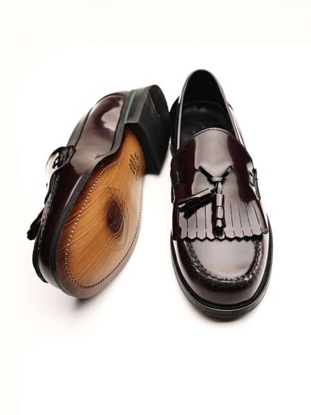 1200 GEORGE HAGAN CLARET RED OPEN MEN'S LEATHER STYLE SHOES CLARET RED OPEN - 38