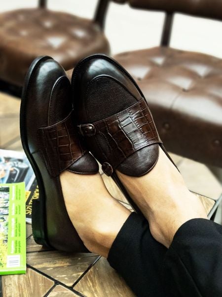 İBAY MARKUS BROWN MEN'S LEATHER CLASSIC SHOES Brown Crocodile - 44