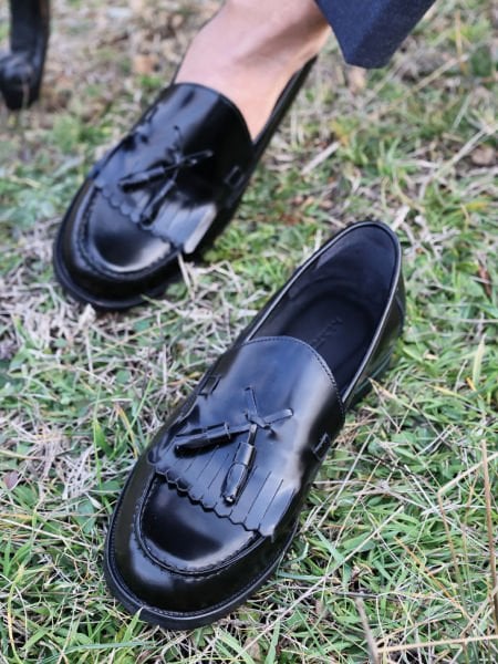 BLACK 1200 GEORGE HAGAN BLACK OPEN MEN'S LEATHER SHOES BLACK OPEN - 42