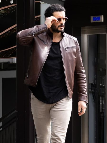 JOHN DAWID BECKHAM BROWN MEN'S LEATHER COAT BROWN - M