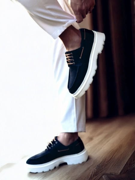 NAVY BLUE SUEDE IDEAL HAKİKİ DÜET DERİ ERKEK GÜNLÜK AYAKKABI LACİVERT SÜET - 42