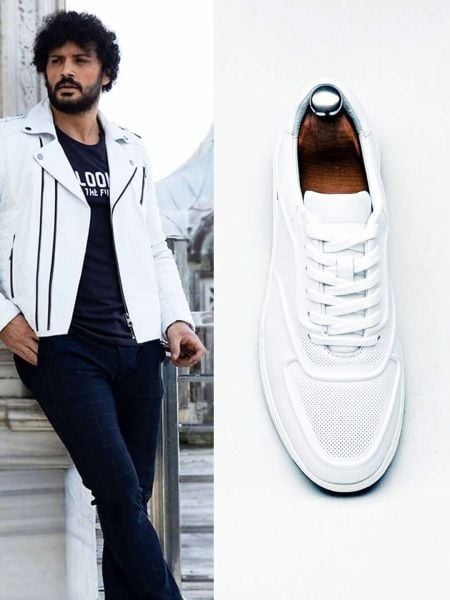 İBAY 2228 GROOM MEN'S WHITE COMFORTABLE LEATHER SHOES WHITE BLACK - 40