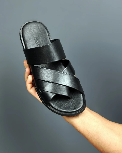 BLACK PREMIUM SANDALET HAKİKİ DERİ ERKEK SANDELET SİYAH - 46