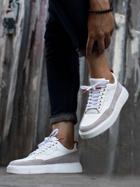 İBAY CAESAR Men's White Gray Genuine Leather Casual Shoes WHITE GRAY - 39