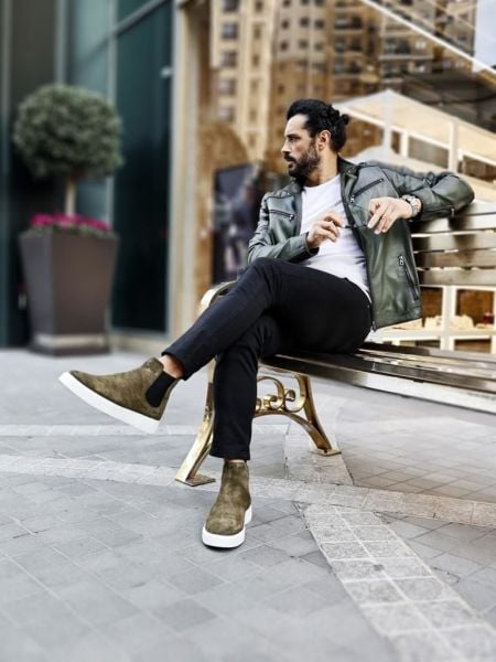 GRÜNE WILDLEDER-KEGELSTIEFEL FÜR HERREN AUS ECHTEM LEDER, KHAKI-WILDLEDER – 39