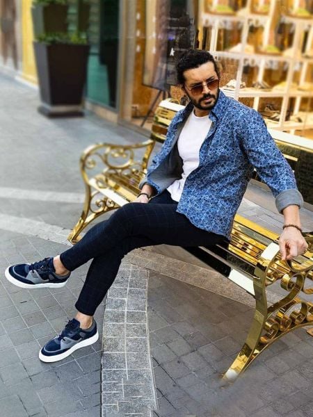 NAWY BLUE GREY LENNY DERİ GÜNLÜK SNEAKERS LACİVERT GRİ - 43