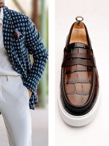 COFFEE CROCO NAPOLI BROWN CROCO DAILY MEN'S LEATHER SHOES Brown Croco - 41