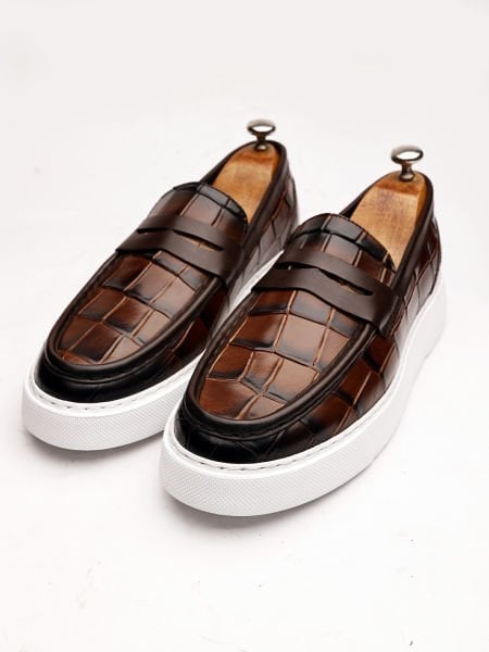 COFFEE CROCO NAPOLI BRAUN CROCO DAILY HERREN LEDERSCHUHE Braun Croco - 39
