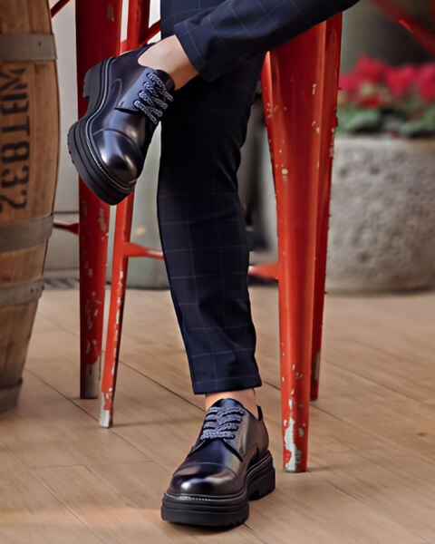 NAVY BLUE CHARISMA HAKİKİ DERİ GÜNLÜK AYAKKABI LACİVERT AÇMA - 45