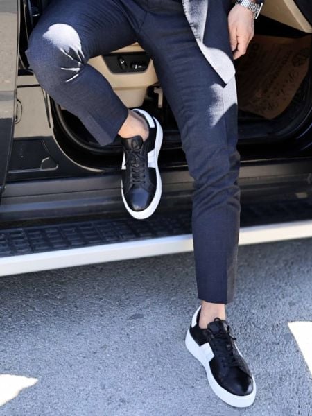 İBAY 7053 VISION BLACK WHITE MEN'S LEATHER DAILY SHOES BLACK WHITE - 39